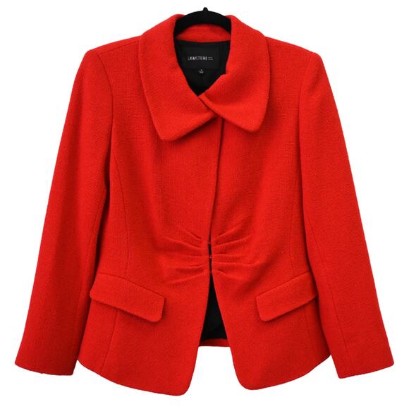 Lafayette 148 Red Tweed Wool Blend Chic Ruched Jacket Size 2